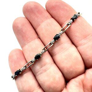 Estate Jewelry Womens Bracelet 10K Yellow Gold Sapphire Diamond Tennis